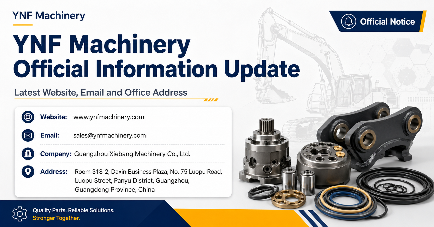 Jüngste Firmenblogs über Lieferant von Baggerteilen hat die offiziellen Informationen von YNF Machinery aktualisiert